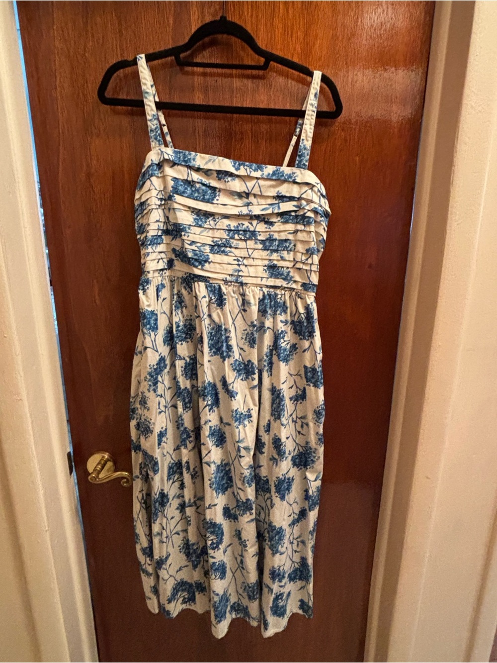 Blue Floral Sundress with Pleated Bodice